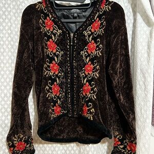 Brown Velvet Floral Sweater